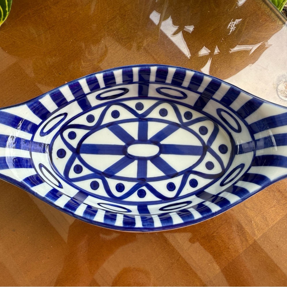 Dansk Blue and White Ceramic Oval Dish - Picture 2 of 9